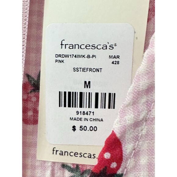 NEW Blue Rain Womens Size Medium Strawberry Front Tie Mini Dress Pink Gingham - Picture 8 of 9